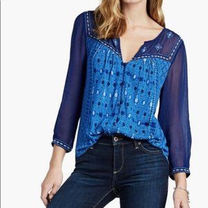 Lucky Brand Boho V Neck Embroidered  Top XL